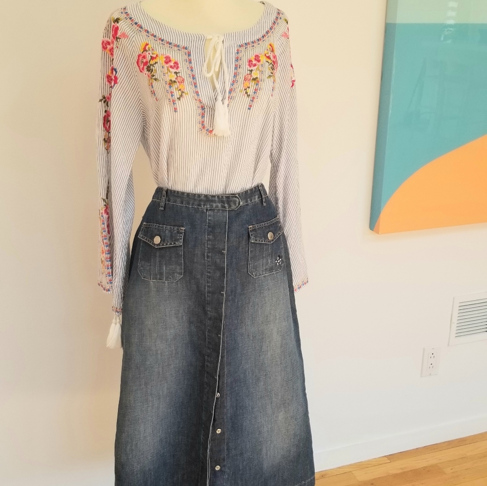 RARE VTG Donaldson The Walt Disney Co. Denim Midi Length Denim Skirt Sz 6 /40 - Picture 8 of 12